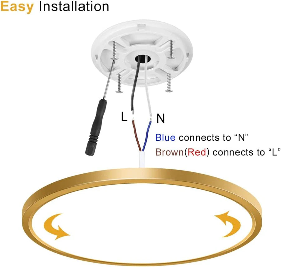9 Inch 18W White / Gold Round Ceiling Light – AC 110–130V | 3000K / 4500K / 5000K / 6500K | Flush Mount Ceiling Light for Modern Home Lighting | 1-Pack – Local Stock (US)