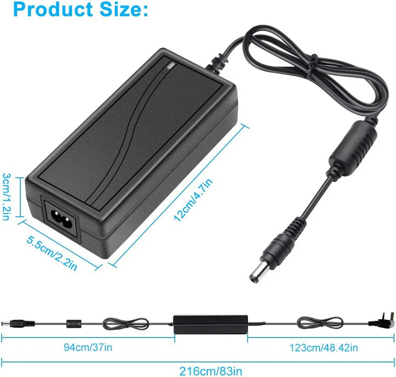 Desktop Power Supply Adapter DC 12V 36W–120W, AC 100–240V Input Switching Transformer Charger with US/UK Plug for LED Strip Lights, CCTV, Pumps, Electronics