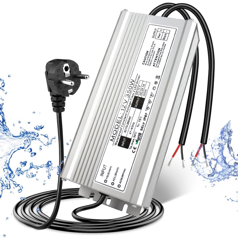 12V Waterproof LED Power Supply – 200W–500W Outdoor LED Driver, 175–265V AC Input, Single or Dual Wire Output, CE/RoHS/FCC Certified, UK/EU Plug & Wire Lead Options