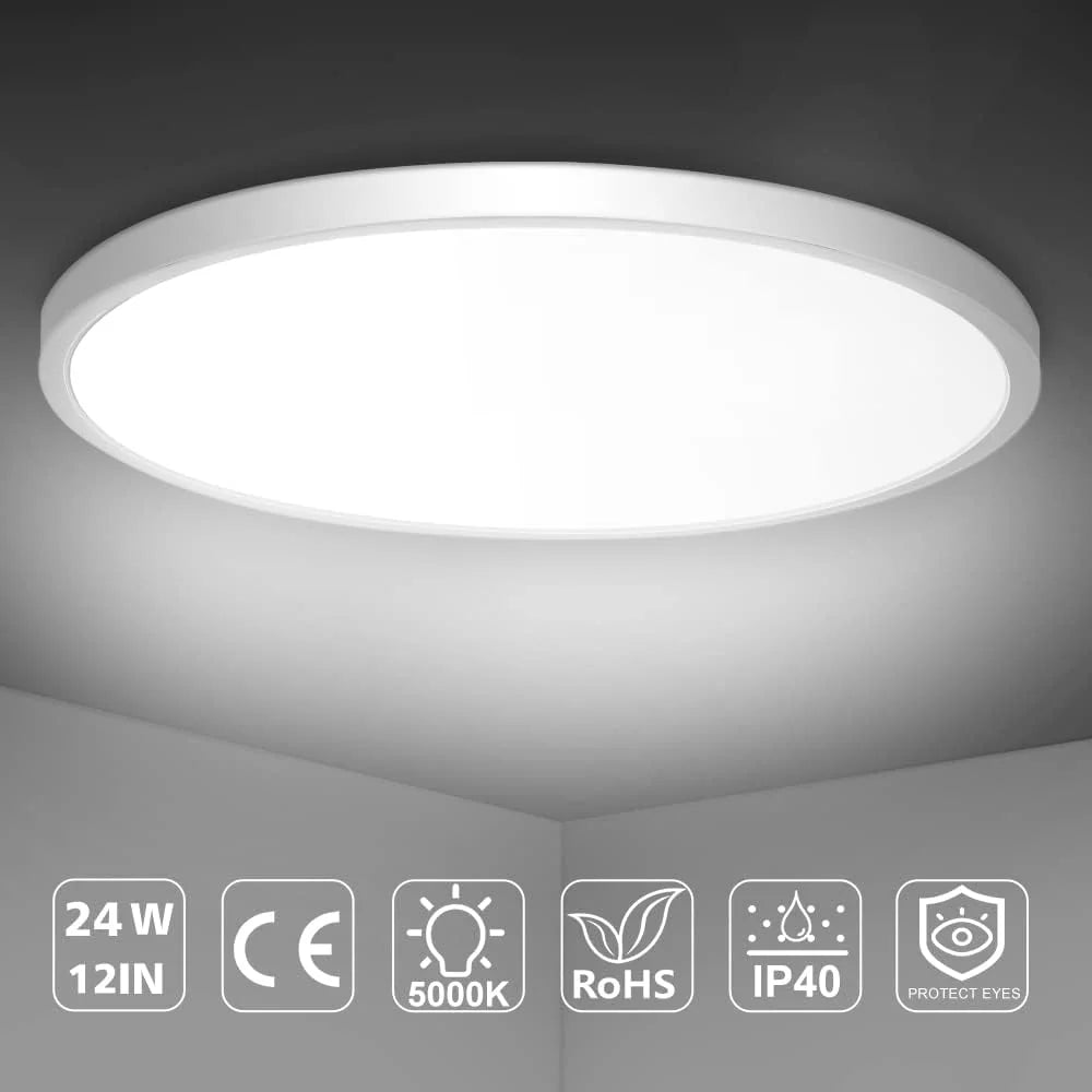 12 Inch Round 24W White LED Ceiling Light, 3000K / 4500K / 5000K / 6500K Flush Mount Ceiling Light Local Stock (US/UK/DE)