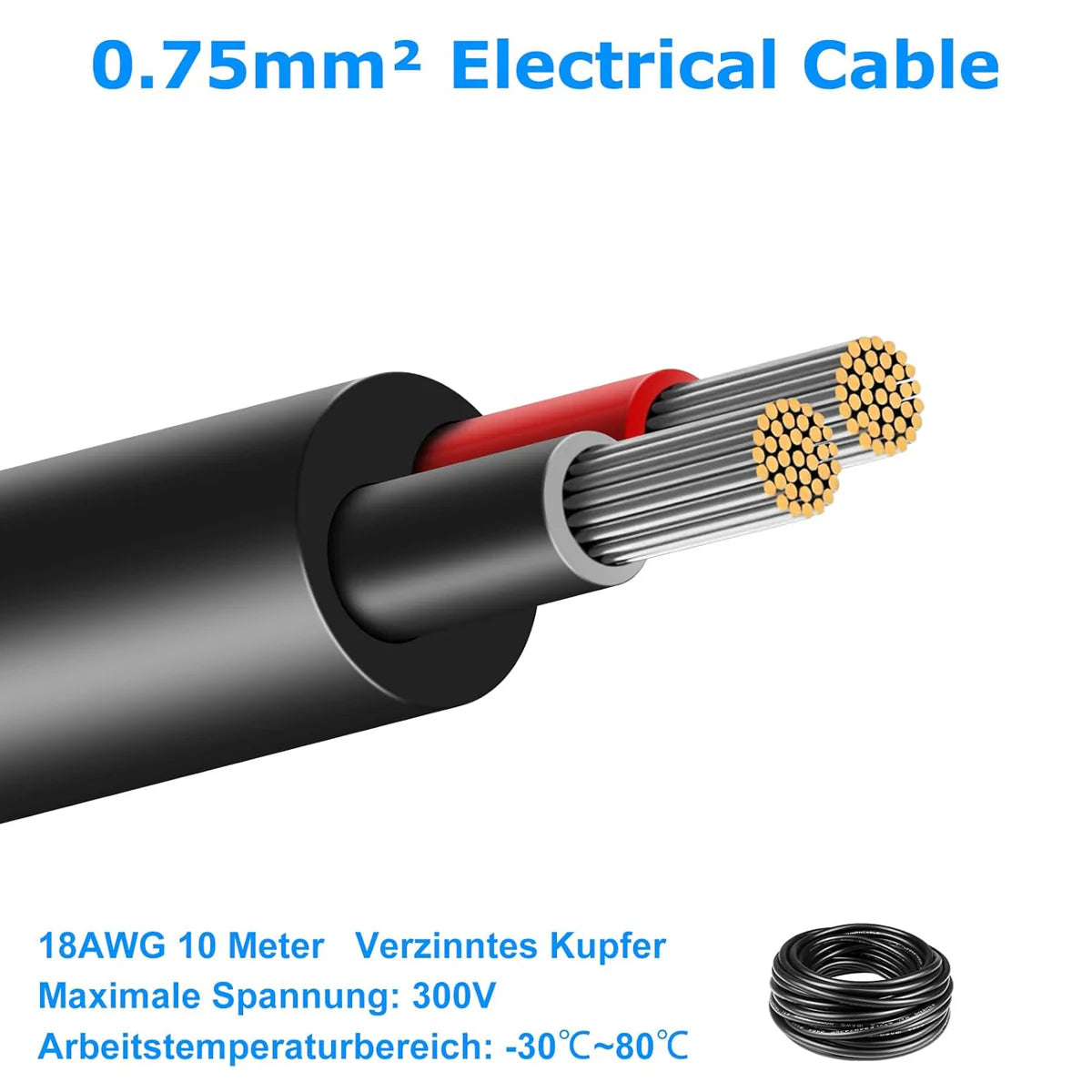 18 AWG 2/3/4/5 Conductor Black/White PVC Insulated Copper Cable – Multi-Core Flexible Wire for LED Installation – 10m (33ft)