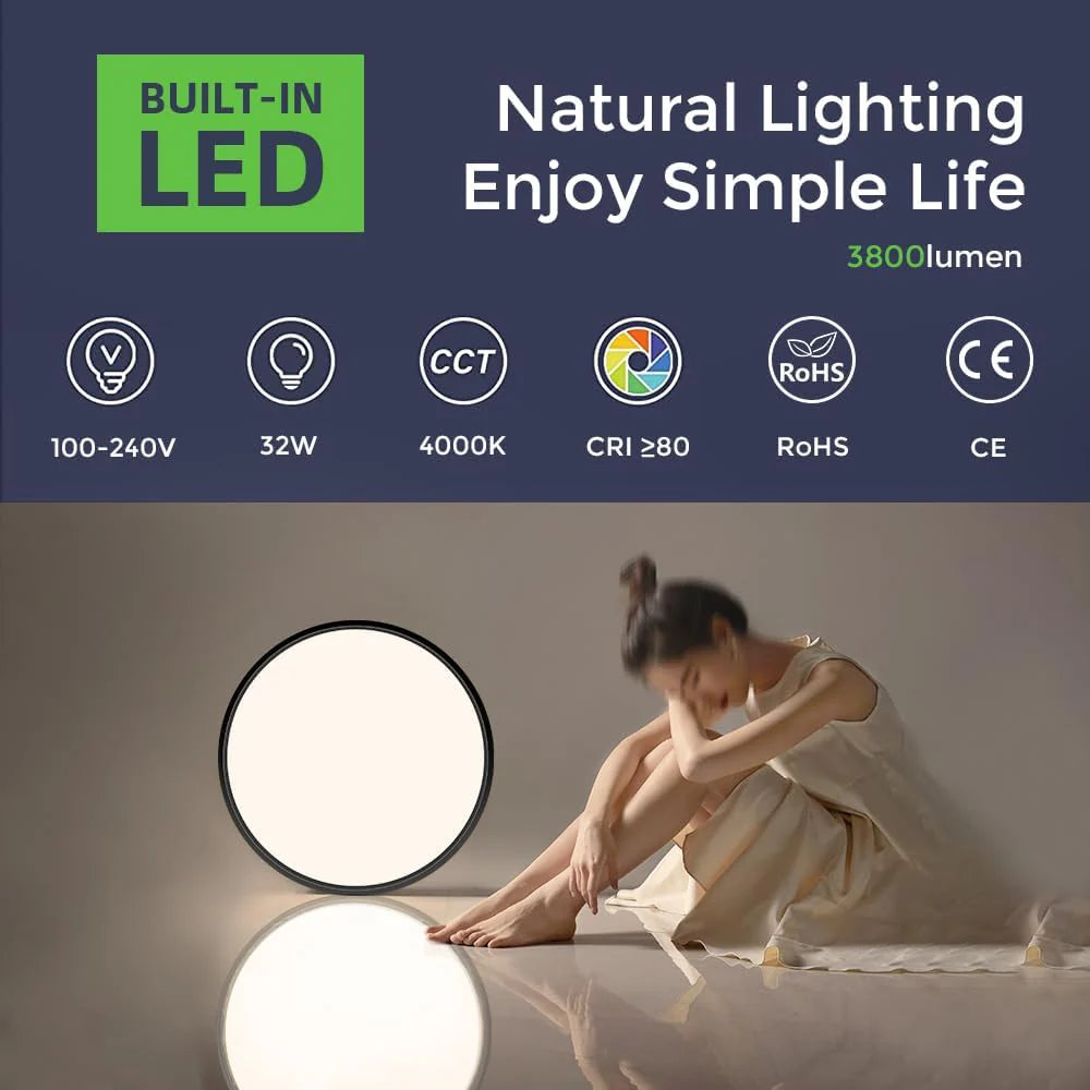 AC 110–130V Round Black LED Ceiling Light, 18W / 24W / 32W Options 3000K / 4500K / 5000K / 6500K Flush Mount Ceiling Light Local Stock (US)