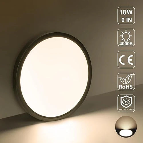 9 Inch 18W White / Black Round Ceiling Light – AC 220–240V | 3000K / 4500K / 5000K / 6500K | Flush Mount Ceiling Light for Modern Home Lighting | 1-Pack – Local Stock (UK)