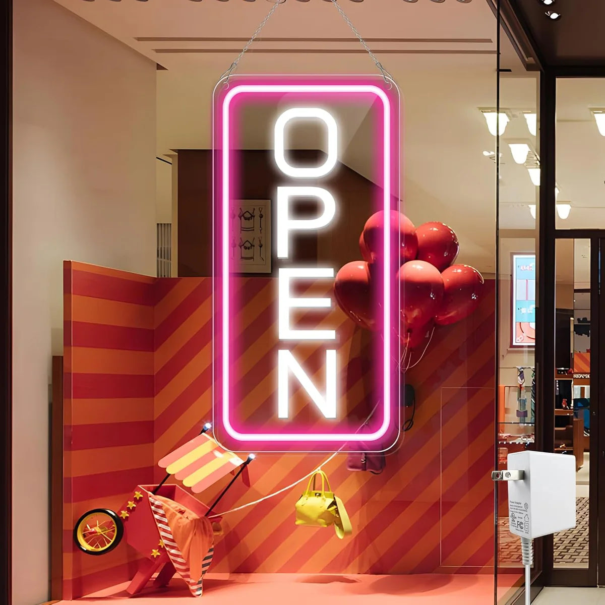 OPEN Neon LED Sign – 5 Glow Color Options | Vertical Rectangular | 16×9 / 23×12 inch | Window Hanging | Plug & Play for Storefronts