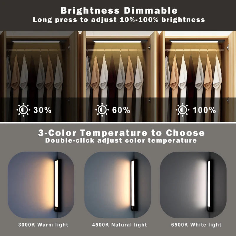 LightingWill Rechargeable Under Cabinet Light 2 Pack 10” / 12.7”, 3CCT 3000K/4000K/6000K LED Cabinet Light, Motion Sensor and Touch Dimming, Slim Magnetic Design, Black Finish