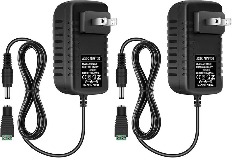 Plug-in Power Supply Adapter DC 5V 15W–25W, AC 100–240V Wall Charger Transformer with US Plug for LED Strip Lights, Routers, USB Devices, Electronics