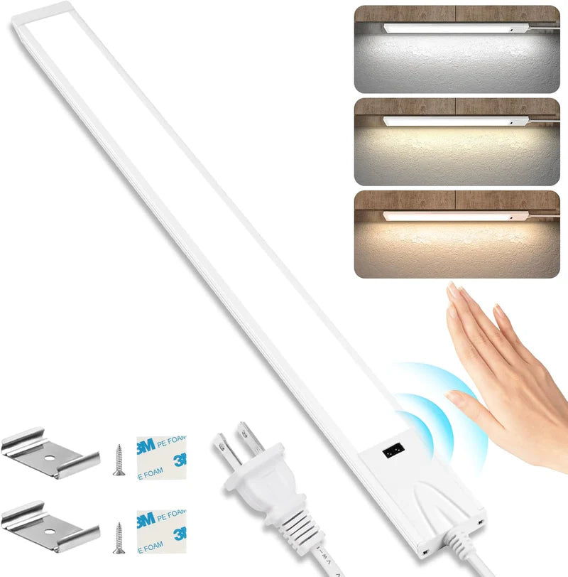 LightingWill 16 / 22 Inch Under Cabinet Light 1/2 Pack, 3CCT 3000K/4000K/6000K LED Cabinet Light, Hand Wave Sensor, Adhesive Mount Slim Design for Cabinets and Shelves, White Finish