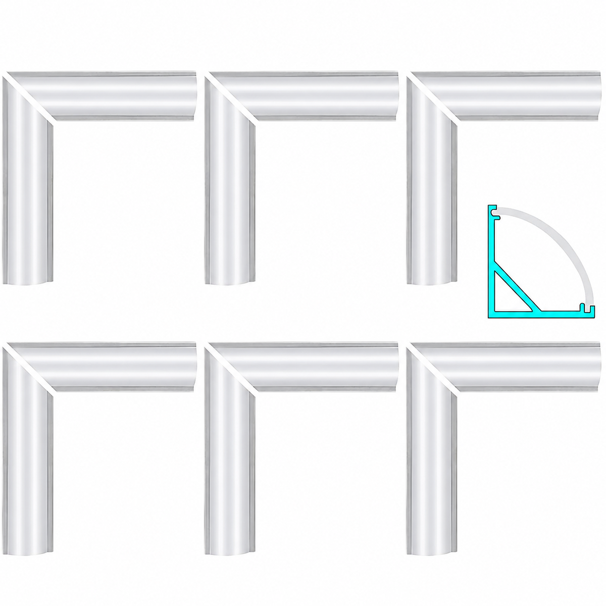 6-Pair V02 90° Corner Connector Set for V-Shape LED Aluminum Channel, Silver, with Diffuser