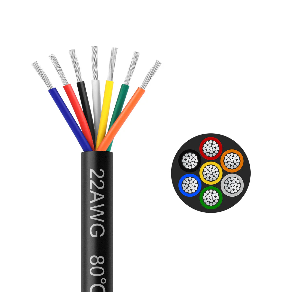 22 AWG 6/7/8 Conductor Black/White PVC Insulated Copper Cable – Multi-Core Control Cable Flexible Wire for LED & Electrical Systems – 5m (16.5ft)