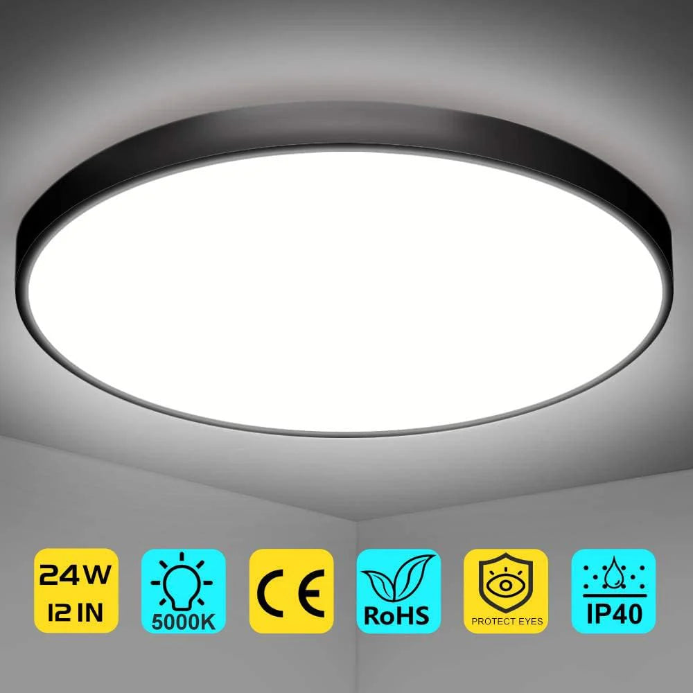 AC 110–130V Round Black LED Ceiling Light, 18W / 24W / 32W Options 3000K / 4500K / 5000K / 6500K Flush Mount Ceiling Light Local Stock (US)