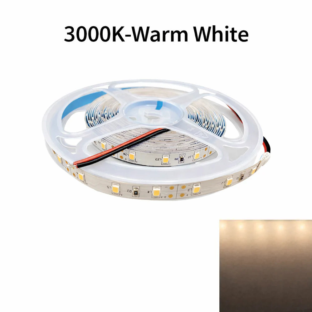 DC12V SMD2835 Single Color LED Strip Light | 5M | 60 LEDs/m | 8mm PCB | 0.2W per LED | High Brightness | IP00 / IP67 | Warm White / Natural White / Cool White / Blue | for Mirror, Kitchen Cabinet, Bedroom