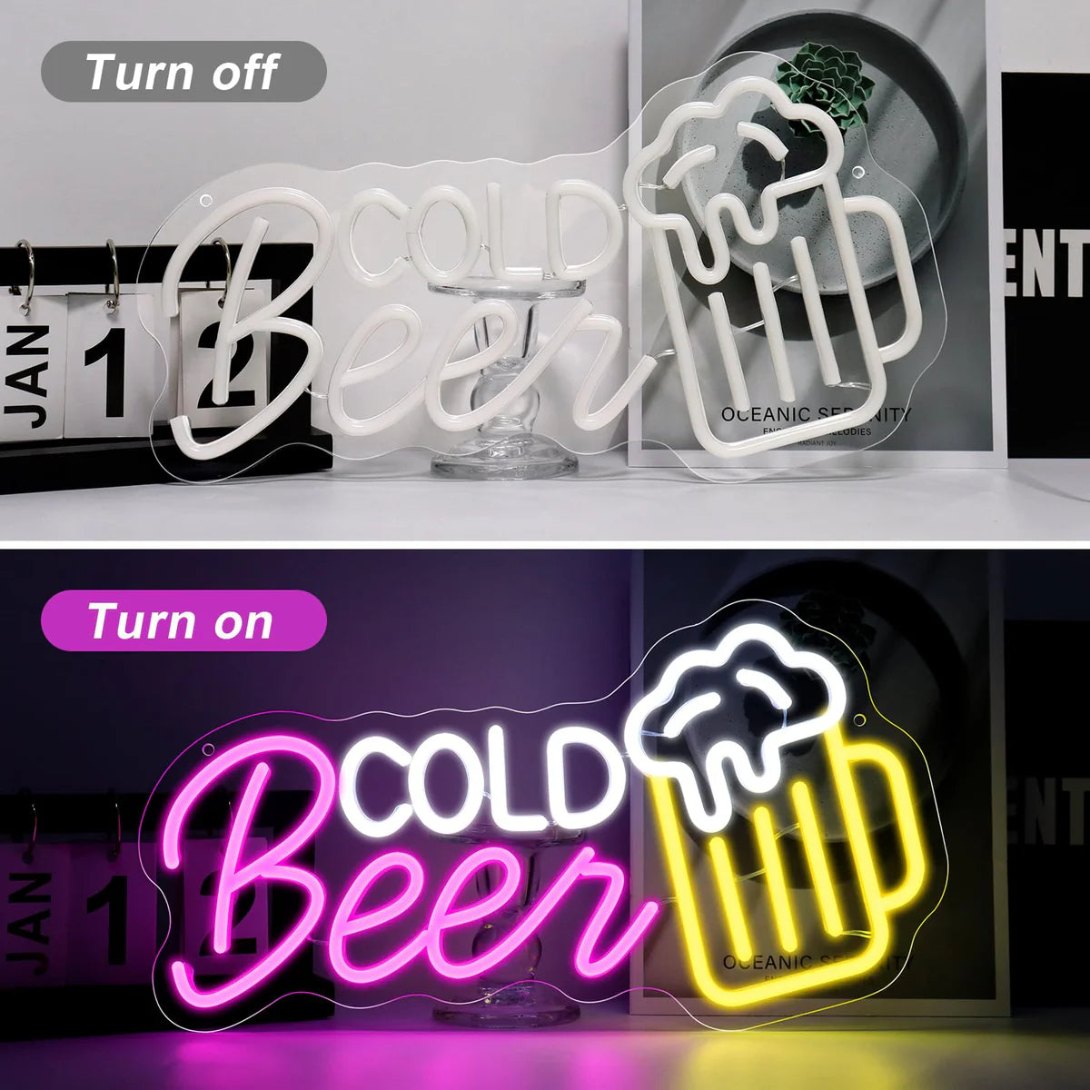 Cold Beer LED Sign – Multi-Color Glow | 16.5 × 8.8 inch | USB Powered | Hanging | Ideal for Bar, Pub, Lounge, Nightclub, Party Mood Lighting