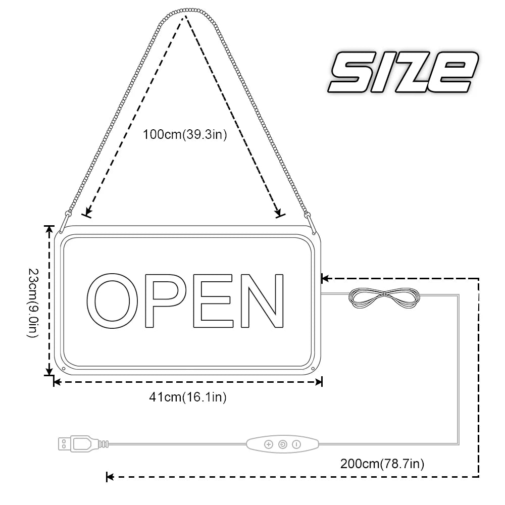 Vertical OPEN Neon Sign – 6 Color Options | USB Powered | 17×9 inch (44×24 cm) | LED Window Hanging Light for Storefronts