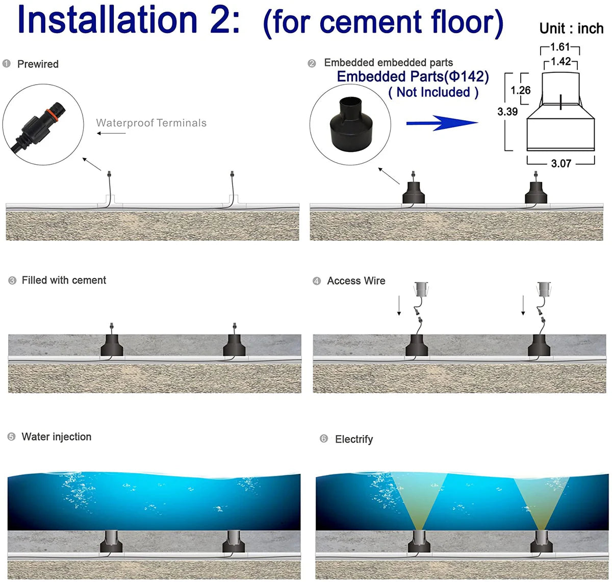 3W 3-LED Underwater Pool Lights – DC 12V / 24V Low Voltage | 3W | Stainless Steel & Aluminum Submersible Lights | IP68 Waterproof | Red / Green / Blue / 3000K / 4000K / 6000K for Pool, Fountain & Pond Lighting | 8 / 10-Pack