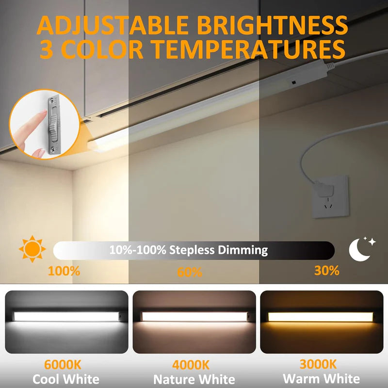 LightingWill 16 / 22 Inch Under Cabinet Light 1/2 Pack, 3CCT 3000K/4000K/6000K LED Cabinet Light, Hand Wave Sensor, Adhesive Mount Slim Design for Cabinets and Shelves, White Finish