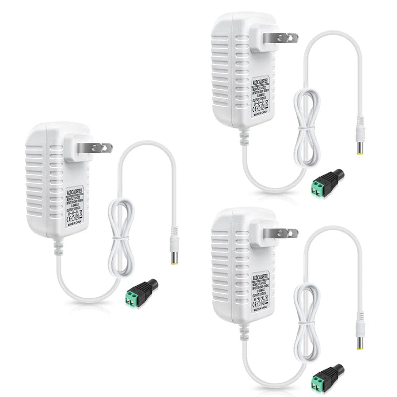 Power Supply Adapter DC 12V 12W–36W, AC 100–240V Wall Plug Transformer with US Plug, White Case LED Driver for LED Strip Lights, CCTV, Electronics