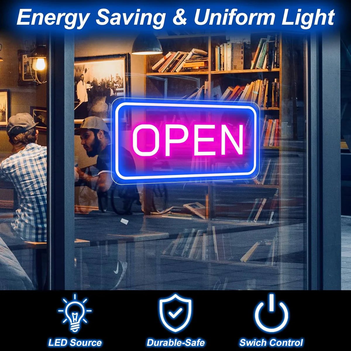 OPEN LED Neon Sign – 4 Glow Color Options | Rectangular | 16×9 / 23×12 inch | Window Hanging | Plug & Play for Storefronts