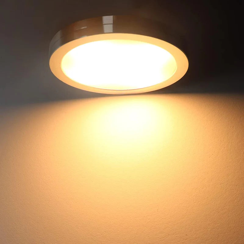 LightingWill LED Puck Cabinet Lights 3/6 Pack 12V Adapter, Touch Dimmable Under Cabinet Lights, Warm White / Daylight White, Silver Finish, Adhesive Mount for Kitchen and Cabinets, US / UK Plug