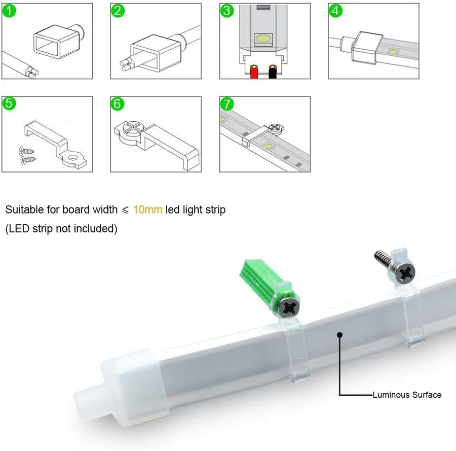 S1010 Neon Light Housing – 10x10mm | Silicone LED Channel System | 6mm PCB Width | IP67 Waterproof | 16.4FT/5M*1/16.4FT/5M*5 | Local Stock US/UK/DE
