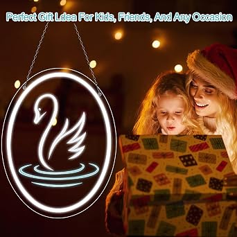 LED Neon Signs – Swan Silicone Neon Sign – 15.7×11.8 Inch | 5V USB Powered Dimmable White Glow LED Wall Light | Engraved Design Neon Lamp with Accessories Included | Hanging Decor for Bedroom, Vanity Room, Home & Party Spaces