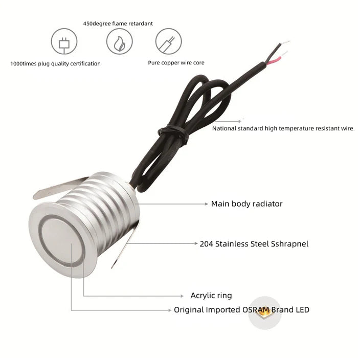 8/10-Pack Low Voltage Halo Ring LED Step Lights – 3000K / 4000K / 6000K | 1W / 3W | DC12–24V | IP67 Waterproof Recessed Wall & Stair Lights