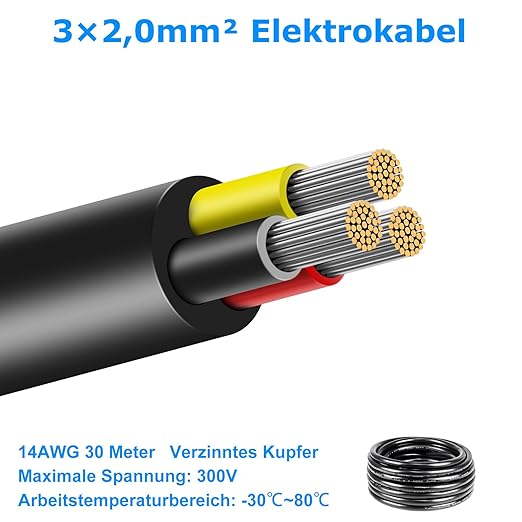 5/10/20/30 Metres 14/22 AWG, 3 x 2.0/4 x 2.0/6 x 0.3/6 x 2.0 mm² Electric Cable, 6 Core Cable, 5V/12V/24V/300V Power Cable, Tinned Copper Cable, Flexible and Soft, Low Impedance, High Temperature Resistance, Extension Cable
