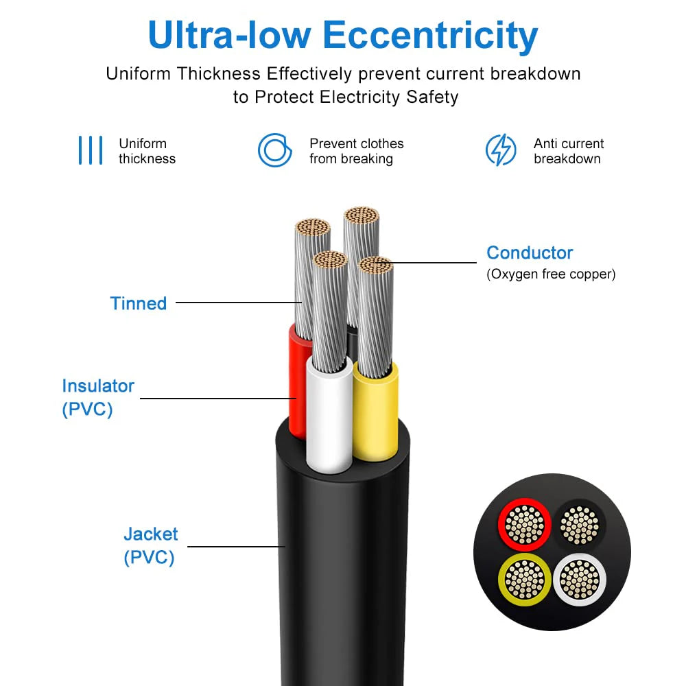 24 AWG 2/3/4/5 Conductor Black/White PVC Insulated Copper Cable – Multi-Core Flexible Wire for LED Installation – 5m (16.5ft)
