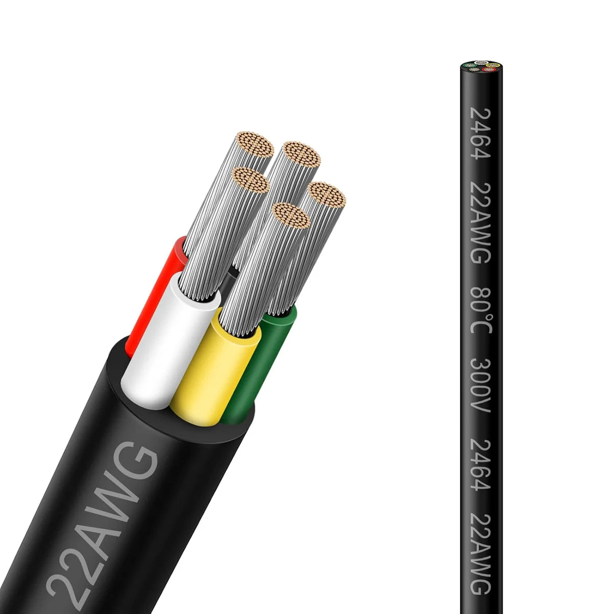 22 AWG 2/3/4/5 Conductor Black/White PVC Insulated Copper Cable – Multi-Core Flexible Wire for LED Installation – 10m (33ft)