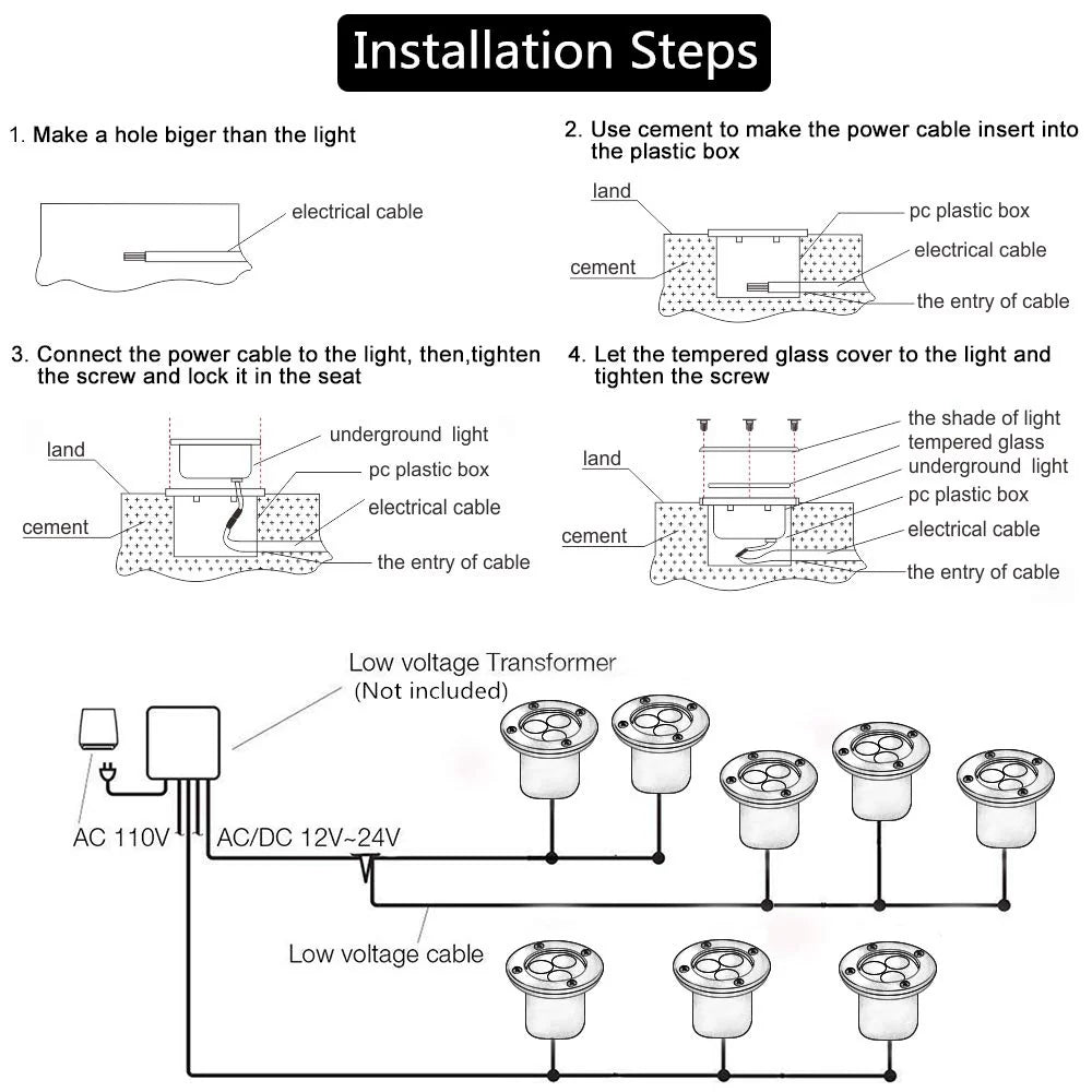 LightingWill 3W Low Voltage Inground LED Spotlight – DC 12V / 24V | 6-Pack | Warm White | IP67 Waterproof | Outdoor Landscape & Path Lighting | for Driveway, Deck, Step & Garden Lighting