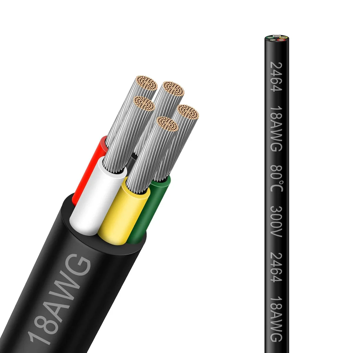 18 AWG 2/3/4/5 Conductor Black/White PVC Insulated Copper Cable – Multi-Core Flexible Wire for LED Installation – 10m (33ft)