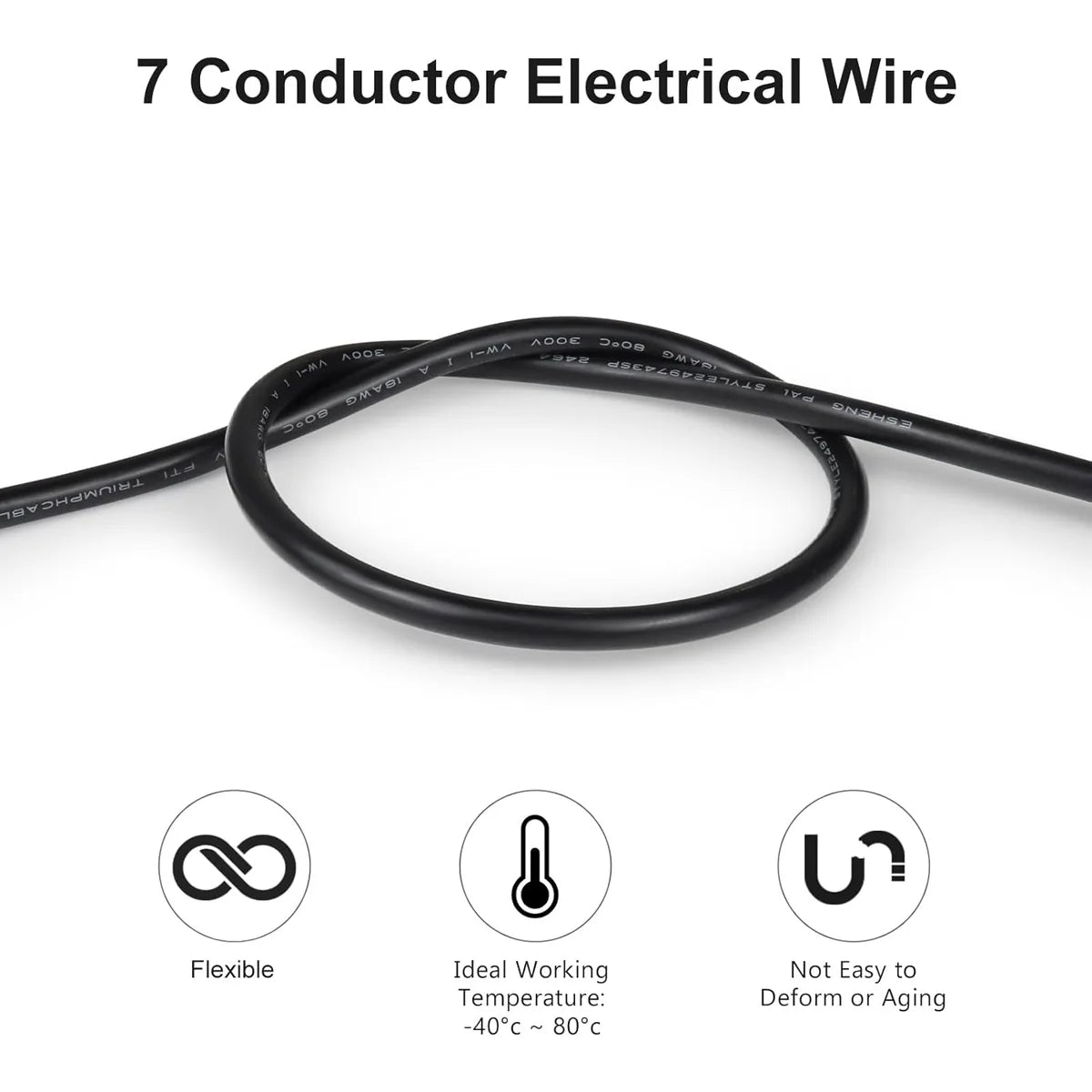 22 AWG 6/7/8 Conductor Black/White PVC Insulated Copper Cable – Multi-Core Control Cable Flexible Wire for LED & Electrical Systems – 5m (16.5ft)