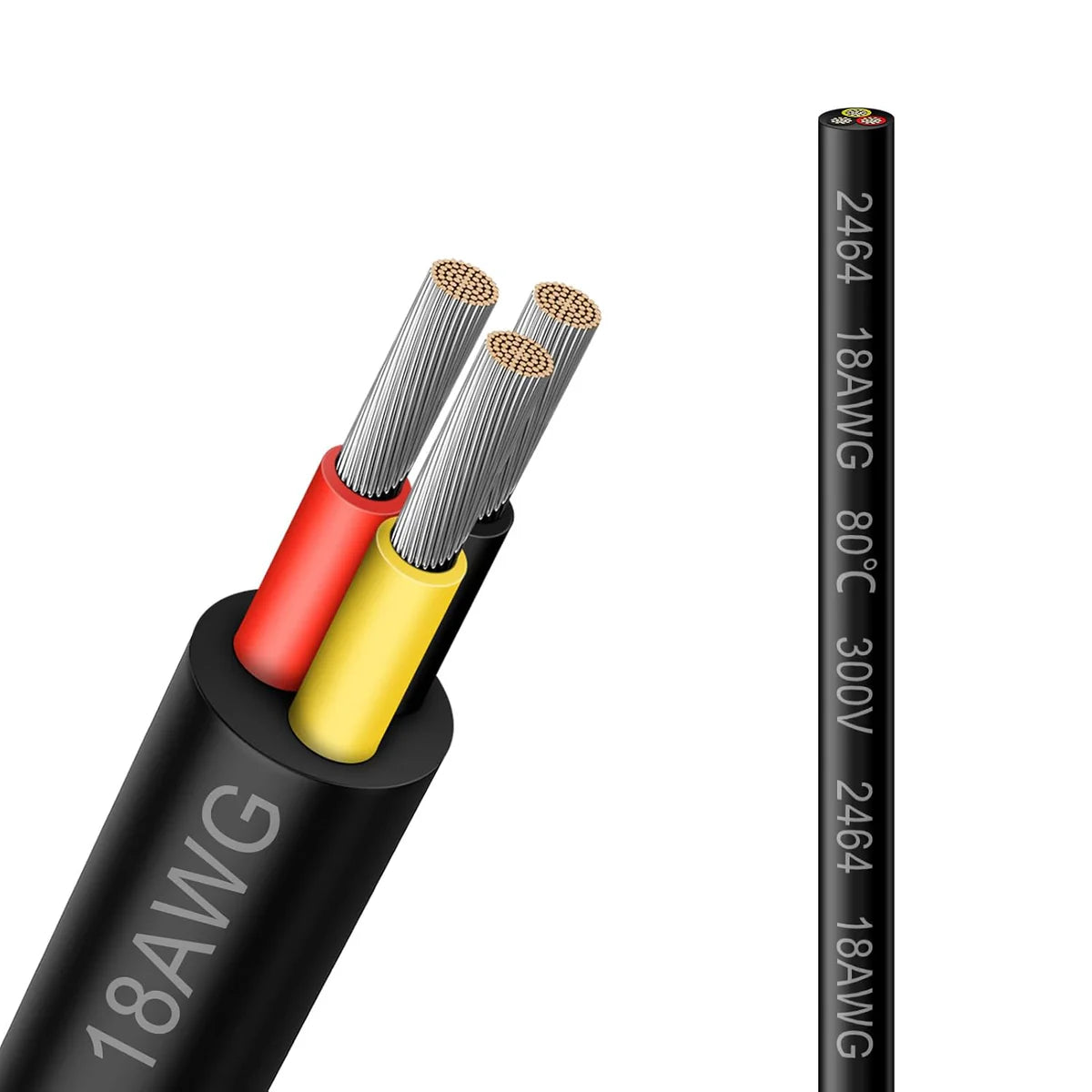 18 AWG 2/3/4/5 Conductor Black/White PVC Insulated Copper Cable – Multi-Core Flexible Wire for LED Installation – 10m (33ft)