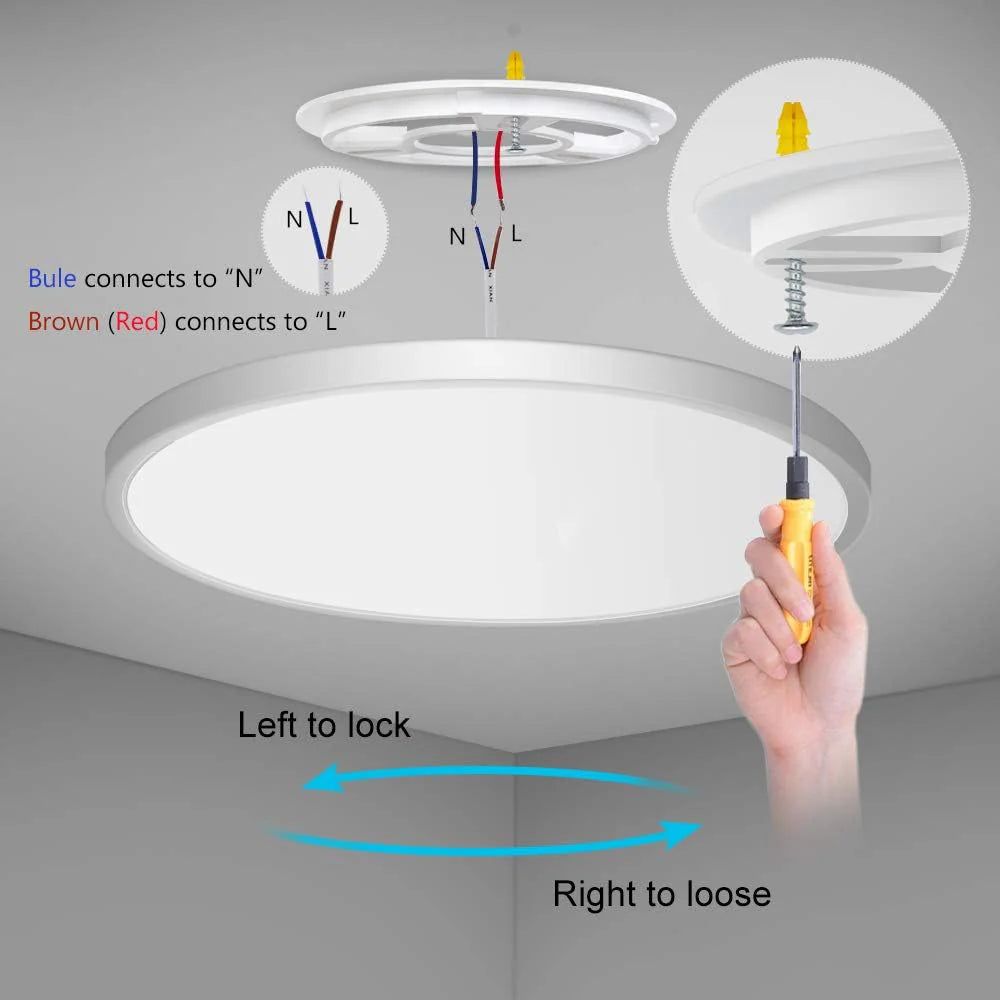 24 Inch 45W White Round Ceiling Light – AC 110–130V | 3000K / 4500K / 5000K / 6500K | Flush Mount Ceiling Light for Large Room Lighting | 1-Pack – Local Stock (US)