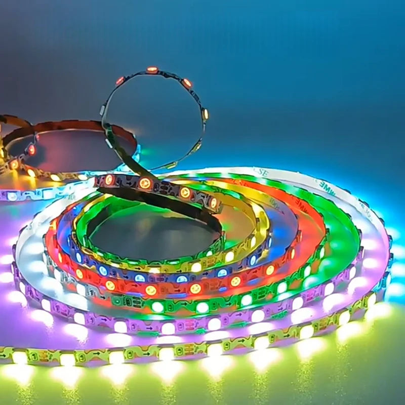 LightingWill S Shape RGBIC LED Strip Light DC5V 12V 6mm PCB Individually Addressable 60 LEDs/m Non Waterproof Flowing LED Strip for Party Decoration DIY Lighting 5M 50M