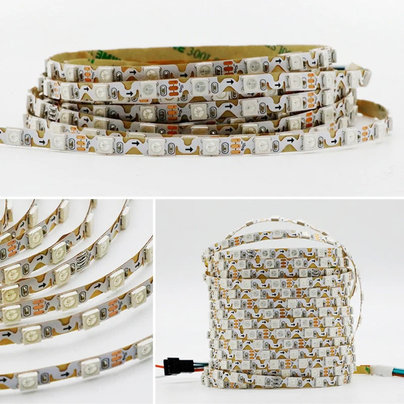 LightingWill S Shape RGBIC LED Strip Light DC5V 12V 6mm PCB Individually Addressable 60 LEDs/m Non Waterproof Flowing LED Strip for Party Decoration DIY Lighting 5M 50M