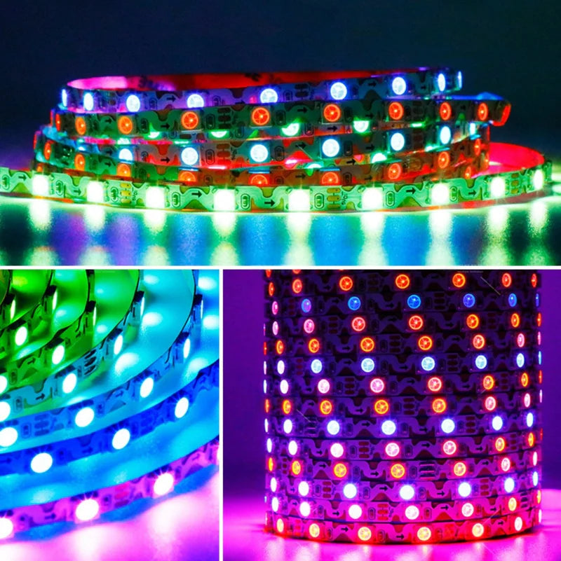 LightingWill S Shape RGBIC LED Strip Light DC5V 12V 6mm PCB Individually Addressable 60 LEDs/m Non Waterproof Flowing LED Strip for Party Decoration DIY Lighting 5M 50M