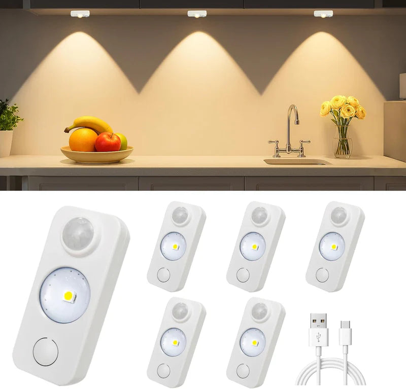 LightingWill Rechargeable LED Puck Closet Light 4/6/8 Pack, Motion Sensor Tap Switch Dimmable Cabinet Light, Warm / Daylight White, Black / White Finish, Easy Mounting for Closets and Cabinets