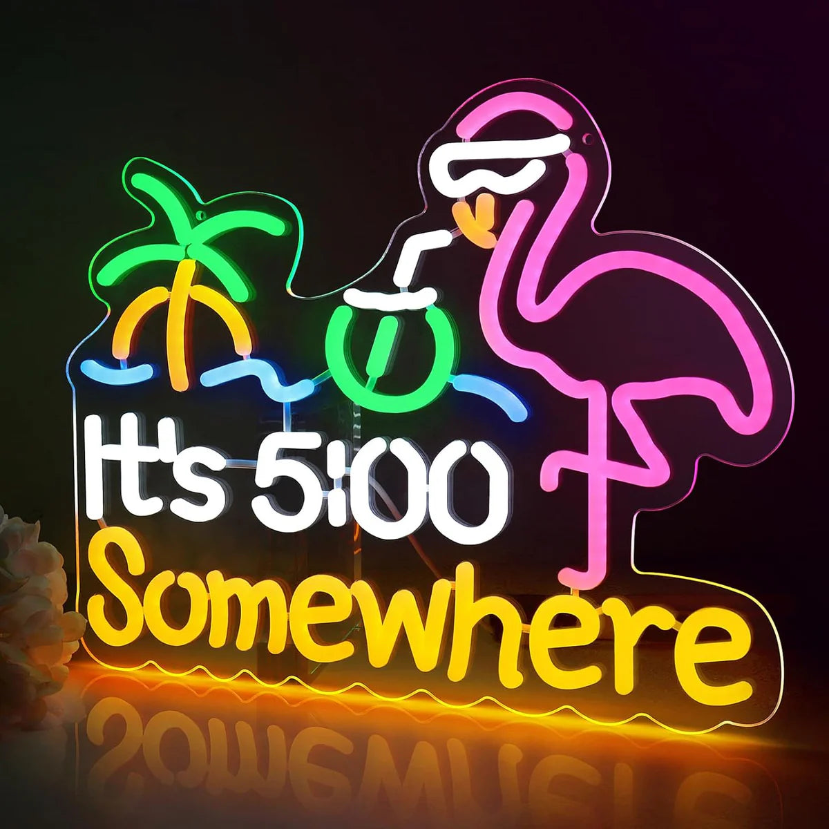 Its 5 00 O'clock Some Where LED Sign – Multi-Color Glow | 16.1× 12.6 inch | USB Powered | Hanging | Ideal for Bar, Pub, Lounge, Nightclub, Party Mood Lighting