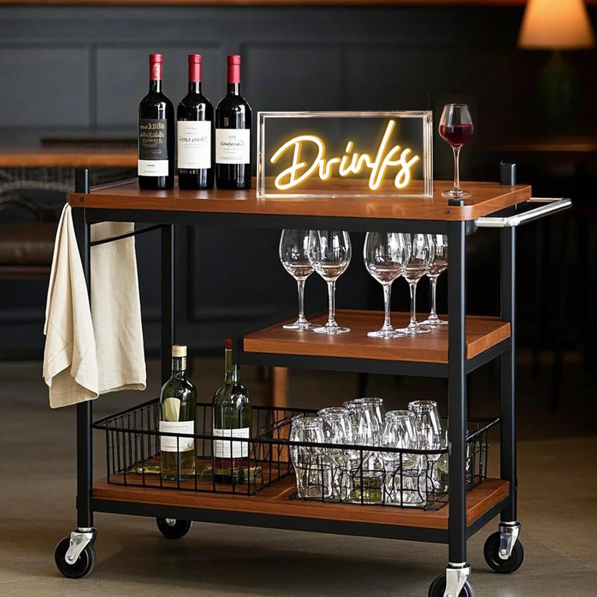Desk Light Box – Rectangular 11.8x5.9 inch | Warm White/ Pink | USB Powered | Tabletop Display | For Table Decor, Home Bar, Kitchen, Club, Pub, Restaurant Wall Decor & Bar Cart Accessories