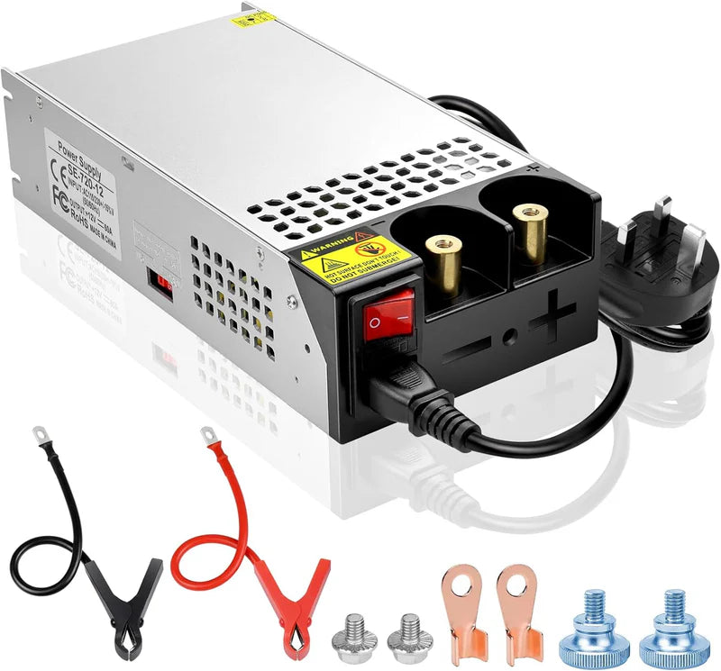 Upgrade DC 12V 360W–720W (30A–60A) Switching Power Supply, AC 110/240V Input Converter & Transformer, Cooling Fan Design, LED Driver Adapter for Strip Lights, 3D Printer, Radio — US/UK/EU Plug Options, CE/FCC/RoHS Certified