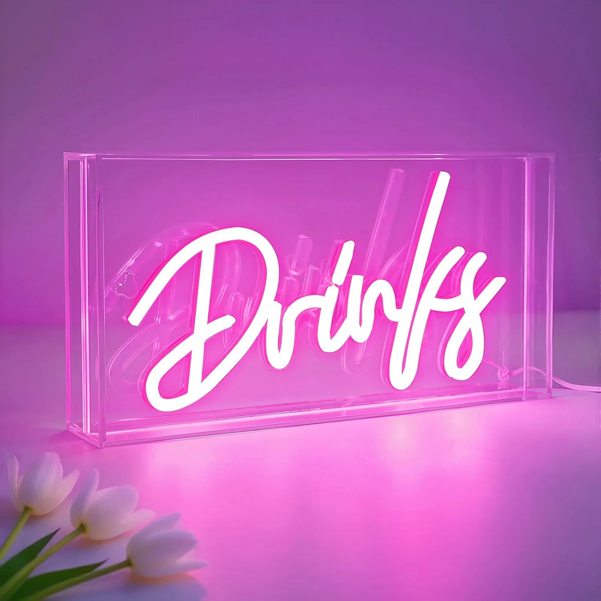 Desk Light Box – Rectangular 11.8x5.9 inch | Warm White/ Pink | USB Powered | Tabletop Display | For Table Decor, Home Bar, Kitchen, Club, Pub, Restaurant Wall Decor & Bar Cart Accessories