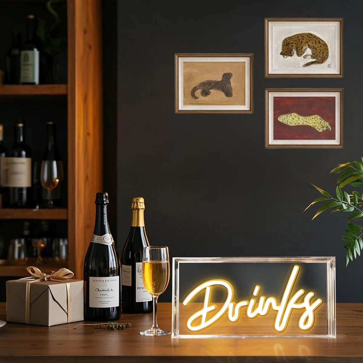Desk Light Box – Rectangular 11.8x5.9 inch | Warm White/ Pink | USB Powered | Tabletop Display | For Table Decor, Home Bar, Kitchen, Club, Pub, Restaurant Wall Decor & Bar Cart Accessories