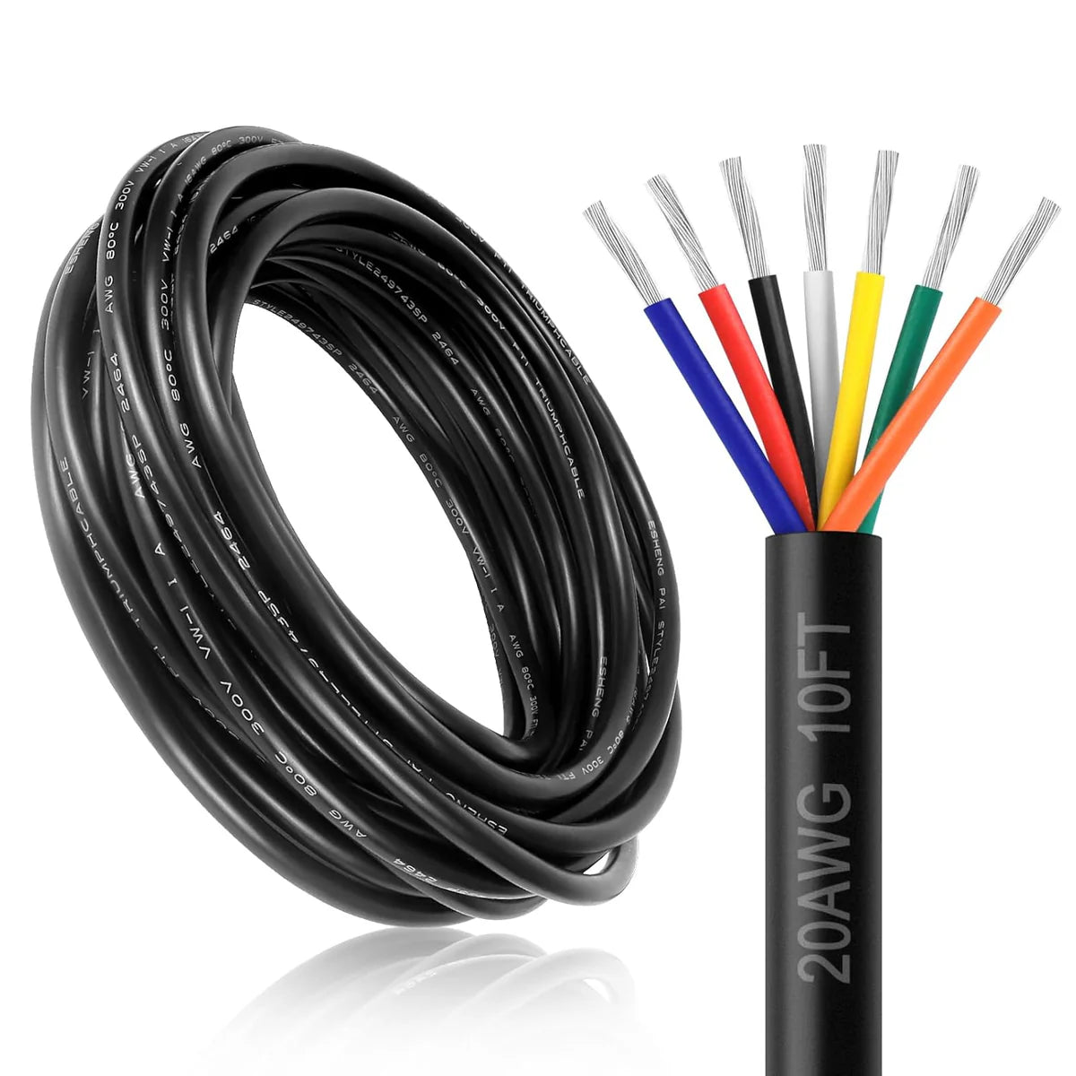 20 AWG 6/7/8 Conductor Black/White PVC Insulated Copper Cable – Multi-Core Control Cable Flexible Wire for LED & Electrical Systems – 5m (16.5ft)