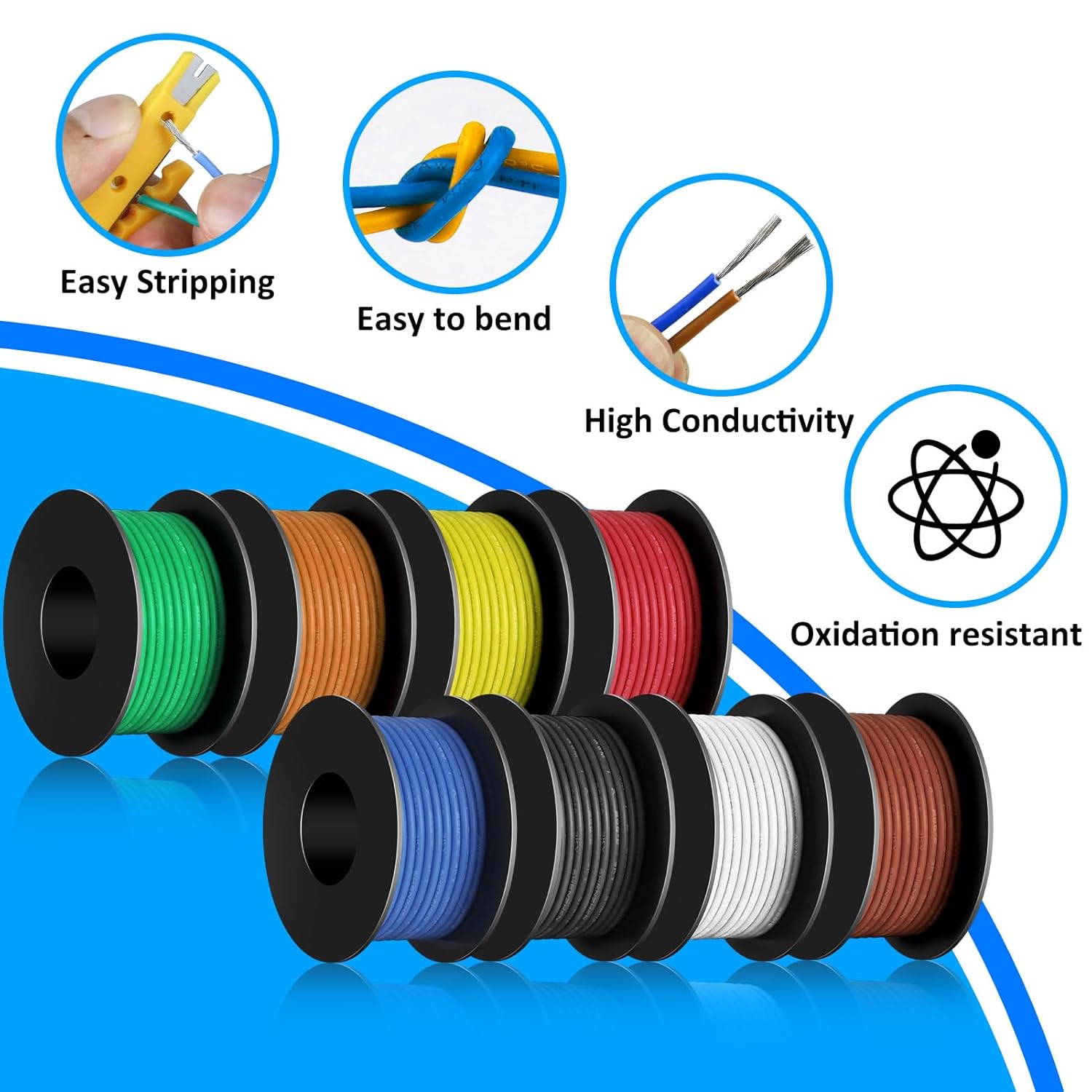 18 AWG Stranded Wire Spool, 25ft Each 8 Colors 18 Gauge Silicone Electrical Wire, Tinned Copper Wire, Flexible Silicone Hook up Wire Kit, Hookup Wire Kit for Automotive & DIY