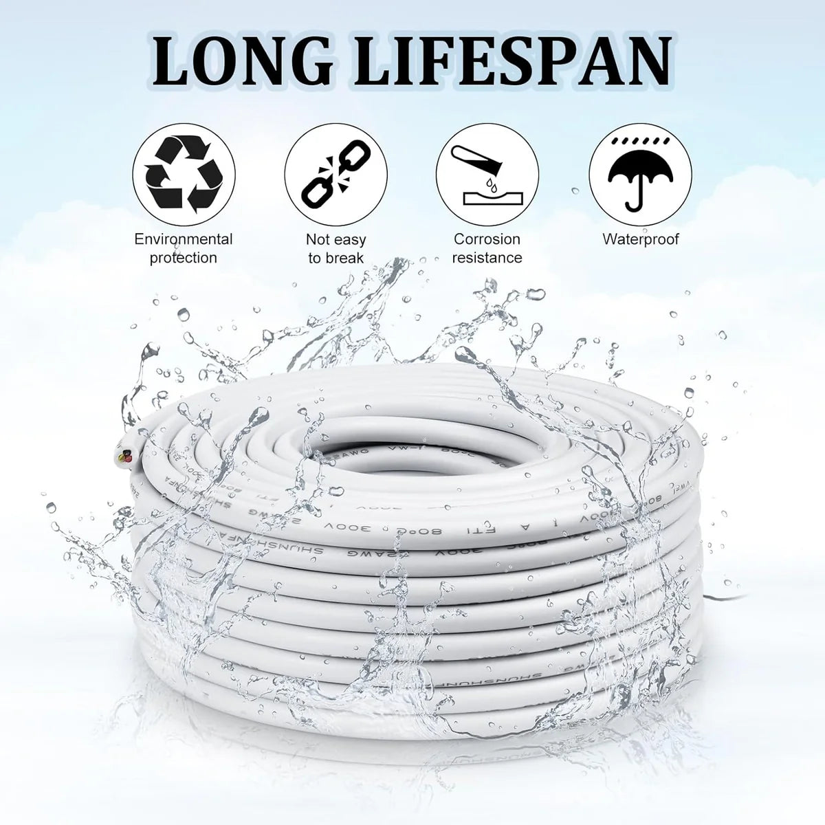 22 AWG 2/3/4/5 Conductor Black/White PVC Insulated Copper Cable – Multi-Core Flexible Wire for LED Installation – 10m (33ft)