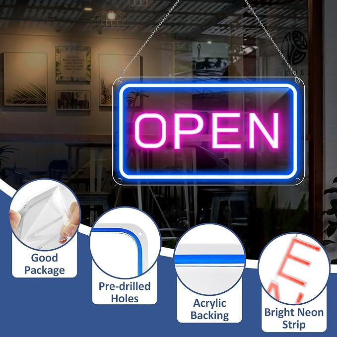 OPEN LED shop signs – Rectangular | 2 Glow Color Options | 16×9 / 23×12 inch | Window Hanging | Plug & Play for Retail Stores, Shops & Boutiques