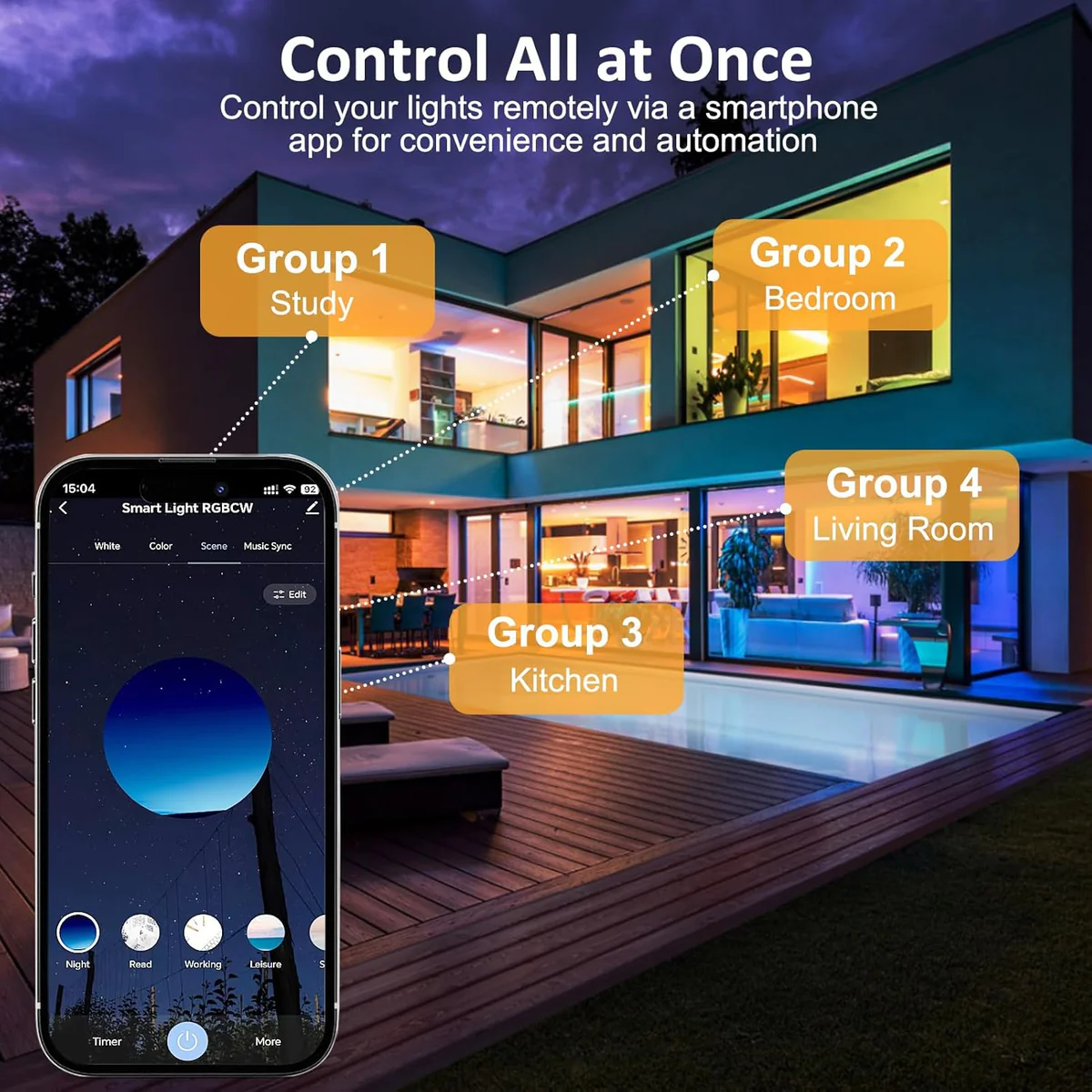 Smart RGB Downlight – COB WiFi Recessed Lighting, 2 Inch 5W, Dimmable RGB + CCT 2700–6500K, Works with Alexa & Google, 100–240V, Black Housing, 4 / 6 / 10 / 12 Pack Options