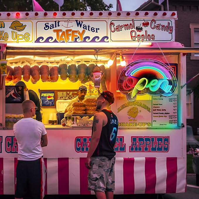 LightingWill LED Open Neon Sign, Dimmable Open Signs for Business with ON/OFF Switch, 17"x12", 5V USB Powered Rainbow LED Neon Light Sign for Wall Decor, Shop, Bar, Home