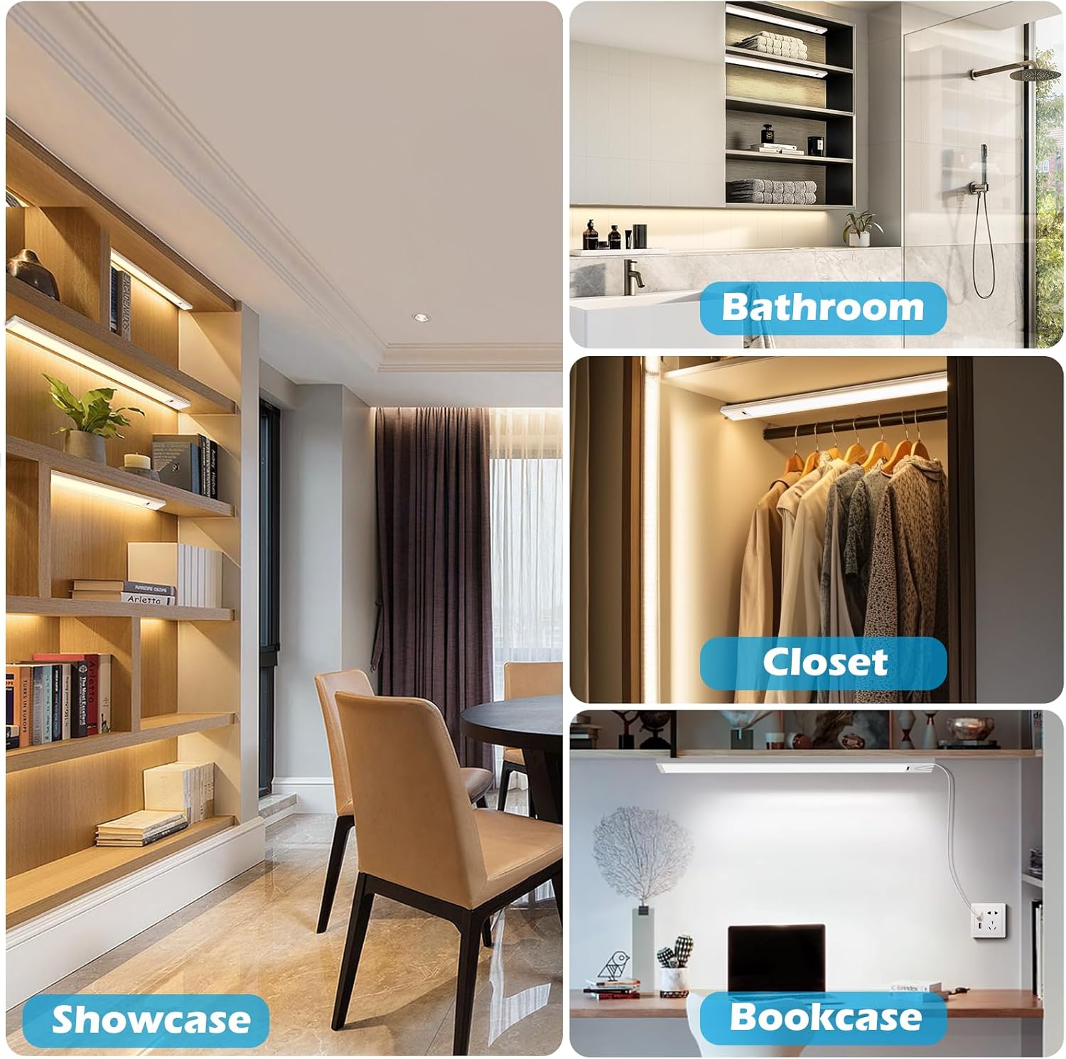 21 Inch Under Cabinet Lights with Hand Wave, Under Cabinet Lighting Motion Sensor Light Indoor, Dimmable Closet Lights 3 CCT Cabinet Lights for Kitchen, Stairs(2 Pack)