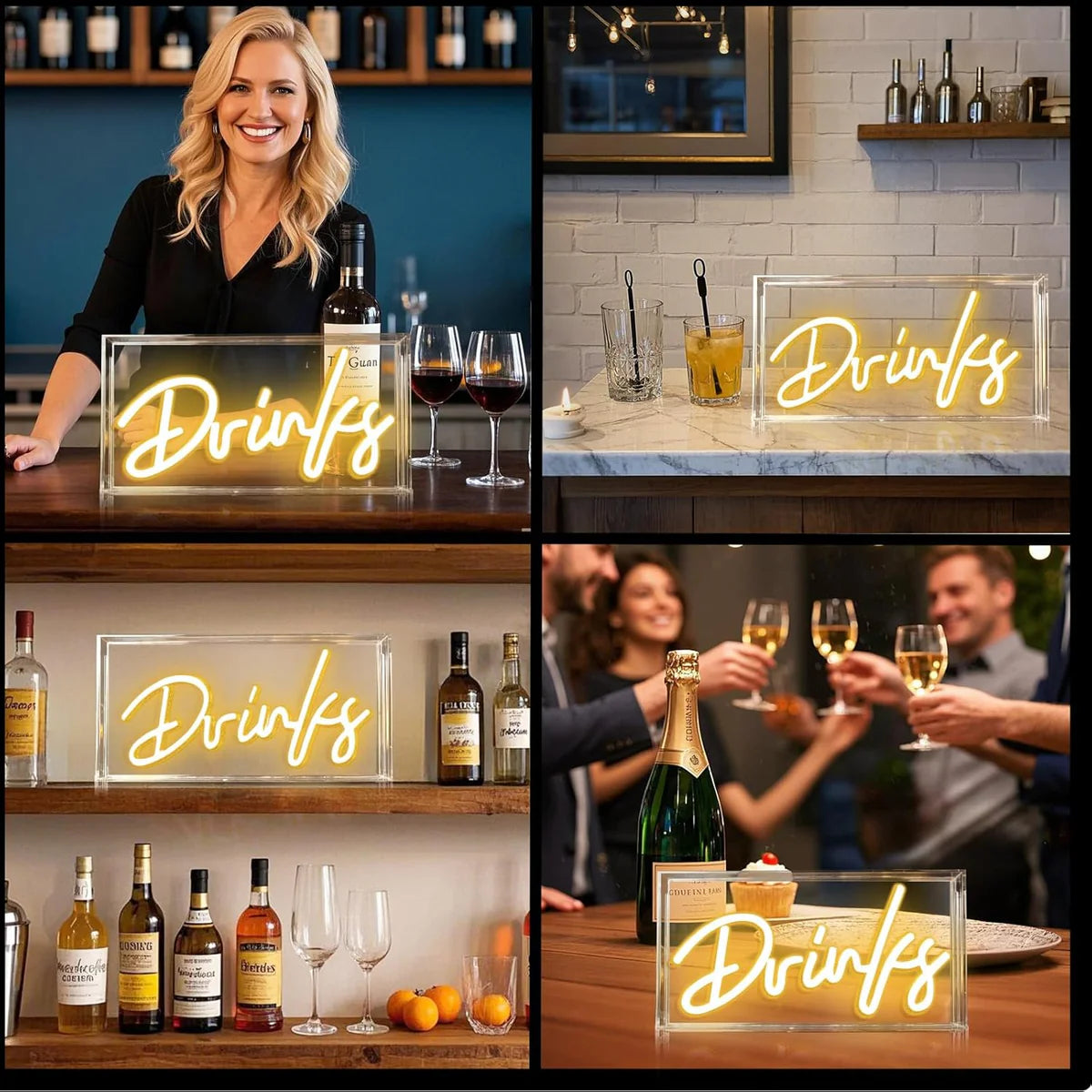 Desk Light Box – Rectangular 11.8x5.9 inch | Warm White/ Pink | USB Powered | Tabletop Display | For Table Decor, Home Bar, Kitchen, Club, Pub, Restaurant Wall Decor & Bar Cart Accessories